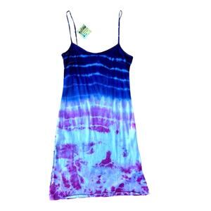 Hand Dyed Vintage Slip Dress Navy Blue Pink Tie Dye Ombre Reworked Small